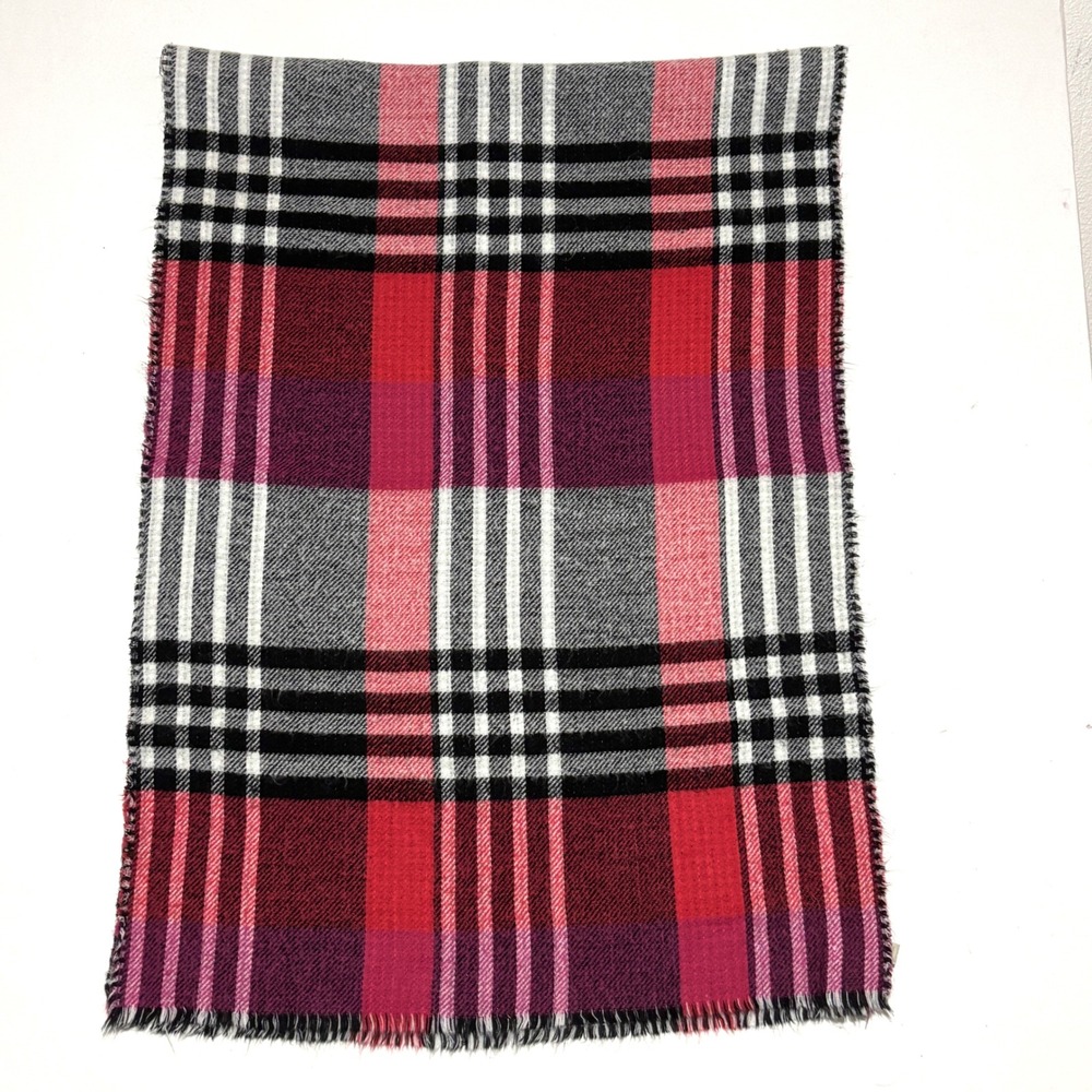 C. Est. 1946 Blanket Scarf Womens OS Red Pink Plaid Houndstooth Fringe